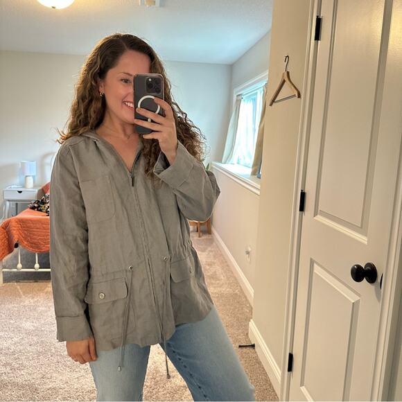 St. Tropez West Gray Soft Linen Zip Up Hooded Jacket XL - Picture 2 of 12